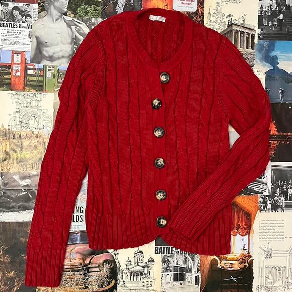 Red cable knit button up - Picture 1 of 6